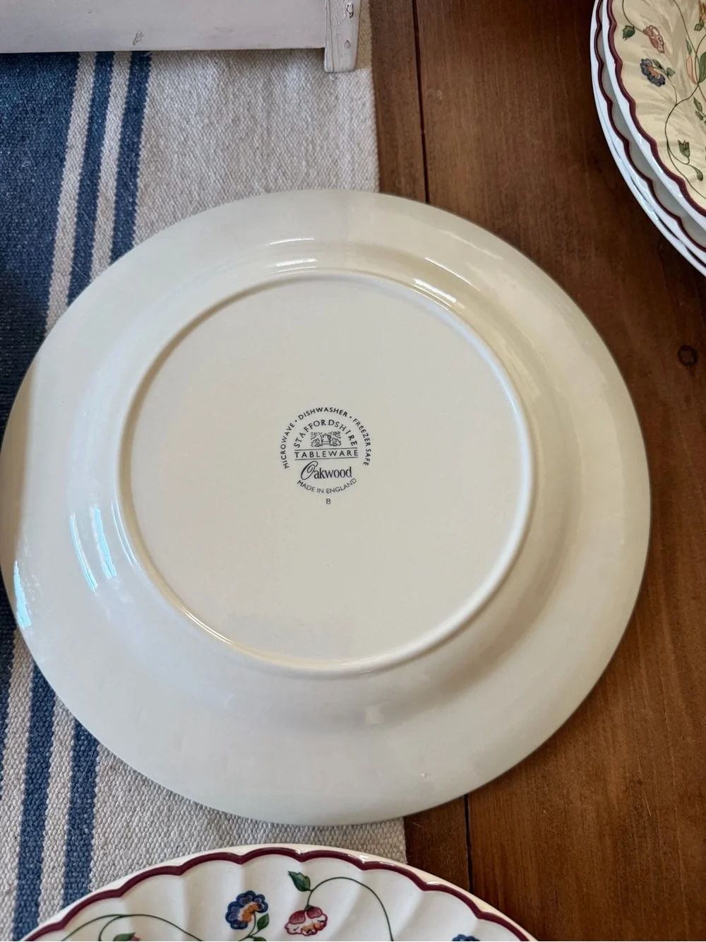 Set Of 4 Staffordshire tableware Oakwood Dinner Plates 10” Red Rim NWOT